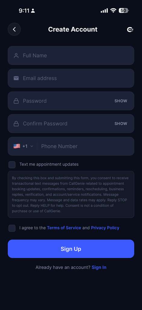 SMS opt-in consent screenshot